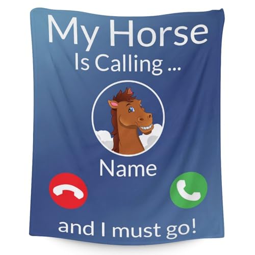 Mercuryelf Custom Horse Blanket Gift - 40x50 Inches Funny Throw Blankets for Girls, Boys - Blue Soft, Fuzzy & Warm Throws for Travel, Office