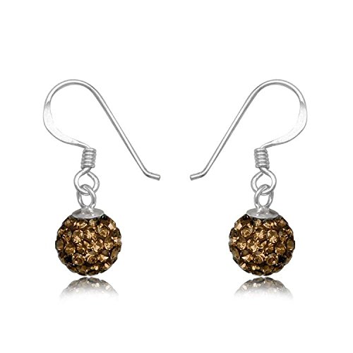 6MM Disco Ball Sterling Silver Dangly/Dangle Drop Hook Earrings for Women/Teenage/Girls - 925 Sterling Silver - Round Silver Earrings - BROWN SMOKED TOPAZ. 6-BST