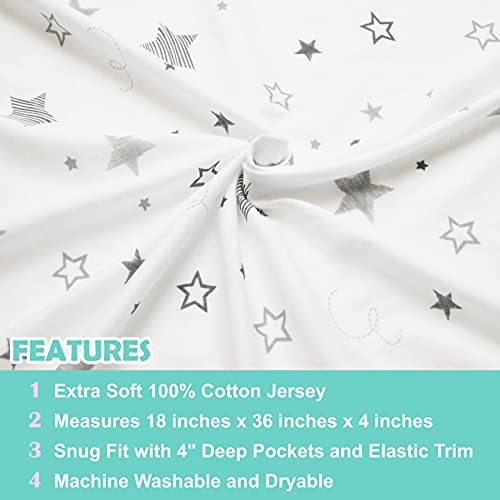 Image of TL Care Printed 100% Cotton Knit Fitted 18 inch x 36 inch Cradle /Bassinet Sheet - Compatible with Mika Micky Bassinet, Super Stars, Soft Breathable, for Boys and Girls (Pack of 2)