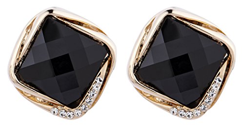 Pendientes de clip - oro plateado de metal con cristales y piedra resina negro - Betty B por Bello London