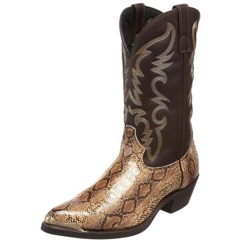 Men's Snake Skin Cowboy Boots, Square Toe, Distressed, Embroidered, Western, Snakeskin, Casual, All Seasons