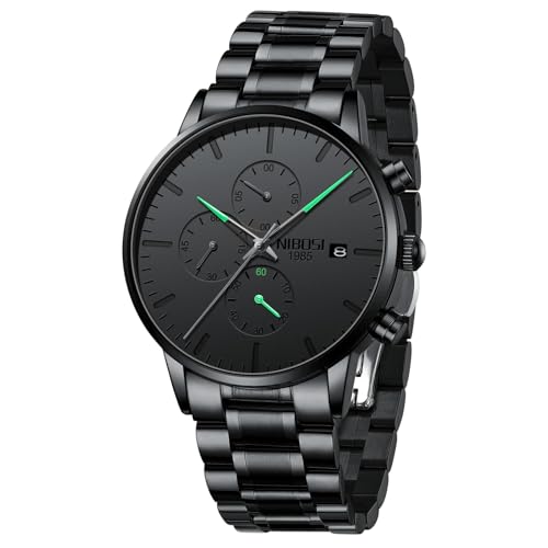 Image of NIBOSI Men's Watches Analog Minimalist Black Dial Watch for Man Business Chronograph Casual Watches Stainless Steel Strap Date