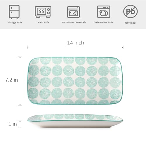 Selamica Ceramic Serving Platters, 14 Inch Serving Trays for Party Entertaining, Large Rectangular Serving Plates for Appetizer, Charcuterie, Dessert, Fruit, Set of 4, Assorted Colors