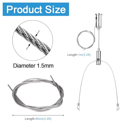 BUZIFU 4 Pieces Suspension Cables Kit Rope Suspension Y Hanging Stainless Steel Lighting Suspension Kit Heavy Duty Ceiling Light Hanging Wire Rope Cable for LED Panels Lamp Aquarium Light (1m*1.5mm) - Image 2
