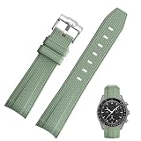 JUNGLEHE Silicone Rubber Watch Strap for Omega X Swatch Moonswatch Watch Strap Curved End Silicone Rubber Replacement Strap Women Men 20mm Watch Band for Omega Swatch Moonswatch Speedmaster Light Green
