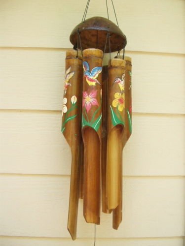 Painted Hummingbirds and Flowers Bamboo Wind Chimes