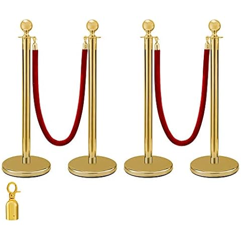 VEVOR Gold Queue Control Barrier Posts with Red Rope Cover