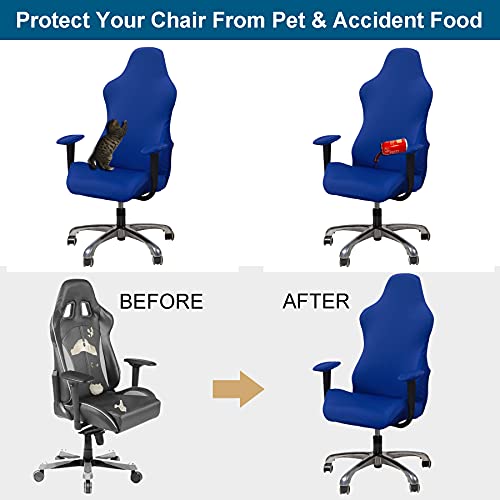 Image of WOMACO Gaming Chair Slipcover Stretch Seat Chair Cover for Leather Computer Reclining Racing Ruffled Gamer Chair Protector (Blue, One-size)