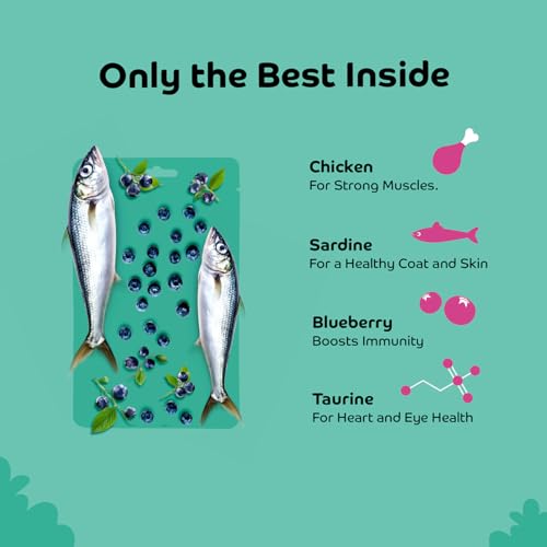 Image of Sardine with Blueberry Soft Cat Treats for Kittens & Adult Cats | Made with Real Sardine | Grain-Free Protein-Rich Snacks with Taurine & No Fillers | Pack of 2 | 35g x 2