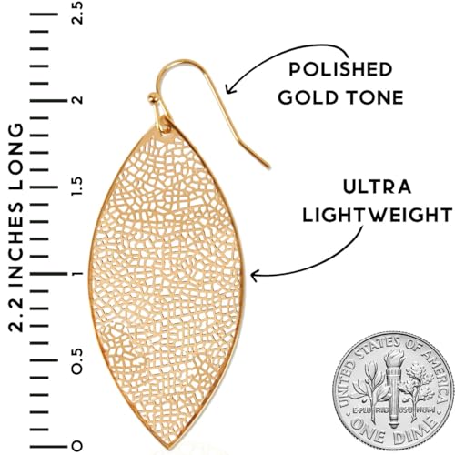 Boho Leaf Dangle Earrings for Women - Gold or Silver Tone Dangly Filigree Earrings - Lightweight Statement Earrings4