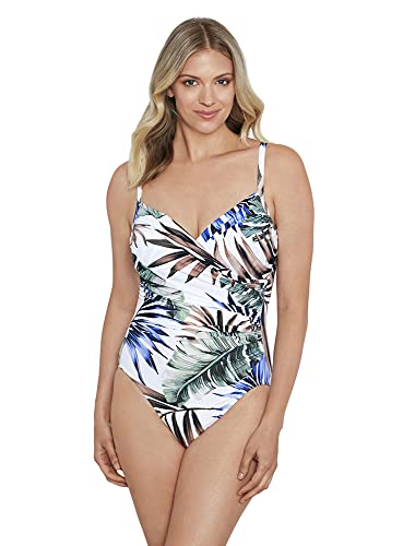 Penbrooke Shape Solver Women's Tropicali Surplice Mio Soft Cup Tummy Control One Piece Swimsuit