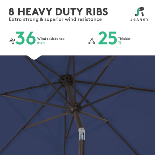Image of JEAREY 9FT Outdoor Patio Umbrella Outdoor Table Umbrella with Push Button Tilt and Crank, Market Umbrella 8 Sturdy Ribs UV Protection Waterproof for Garden, Deck, Backyard, Pool (Purplish Blue)