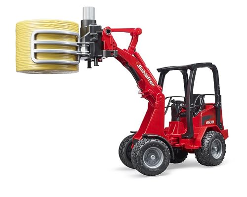 bruder 2192 Schäffer Hoflader 2630 mit Ballengreifzange und einem Rundballen, Mehrfarbig