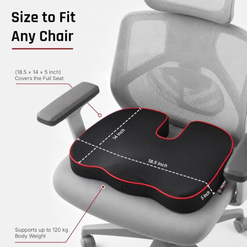 Image of Premium Memory Foam seat Cushion by ValorX USA for Chair Orthopedic Coccyx Cushion for Tailbone Pain, Hip Support Pillow Black