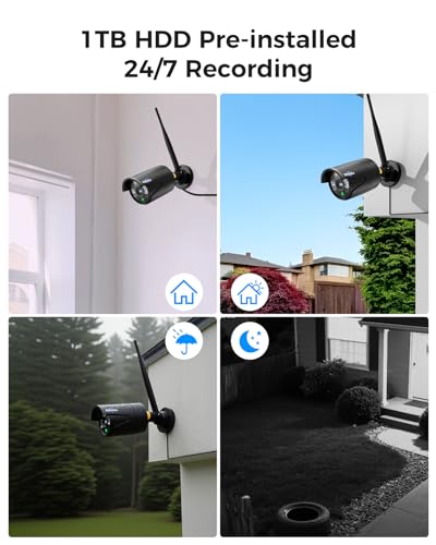 Image of Hiseeu Home Security Camera System, 24 /7 Recording Wired Plug-in Powered 4Pcs 5MP Outdoor Cameras, 10.1 inch LCD 16CH 8MP NVR&Monitor, One-Way Audio, Motion Detection, 1TB HDD, 2.4G /5G Wireless WiFi Pro