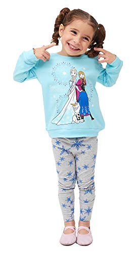 Disney Frozen Toddler Baby Girls Crew Neck Sweatshirt and Legging Set, Blizzard Blue/Grey/Navy, 5/6