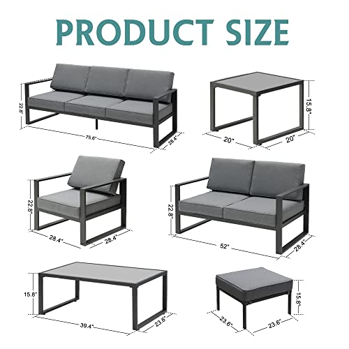 Green4Ever Aluminum Patio Furniture Set, 8 Pieces Outdoor Conversation Set All-Weather Modern Metal Couch Outdoor Sectional Sofa With Ottomans And Coffee Table (Grey) #TOP1