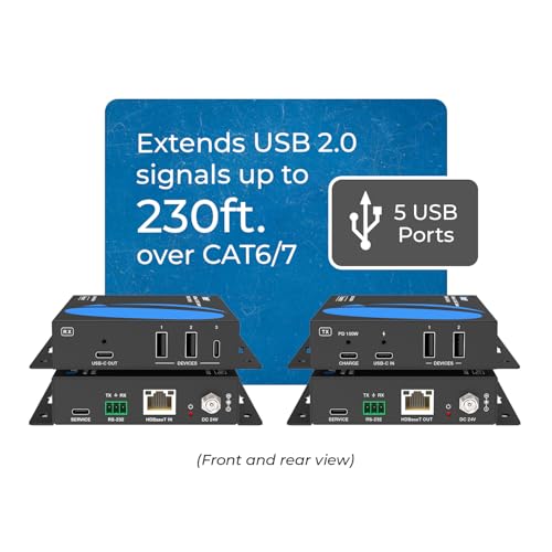 Image of OREI 4K HDBaseT 3.0 USB-C KVM Extender - 230ft Over Cat6a /7, 18Gbps, HDR, USB 2.0, RS-232, PoC