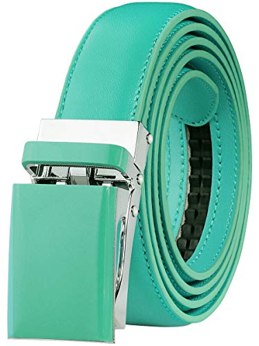 Falari Automatic Ratchet Buckle Leather Belt for Women Boys Girls 1 Inch Wide Trim to Fit (Aqua, M - fit up to 34