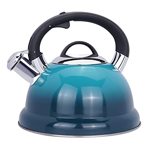 2.5 Quart Whistling Tea Kettle Tea Pot for Stove Top, Food Grade Stainless Steel Metal Water Kettle Stovetop Teapot, Teakettle Teteras Para Hervir Agua Pot Induction Blue Green