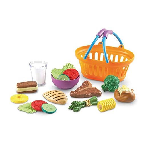 Learning Resources New Sprouts Dinner Foods Basket, Pretend Play Food, 18 Pieces, Ages 18 mos+,Multicolor,7 L x 4-1/2 W in