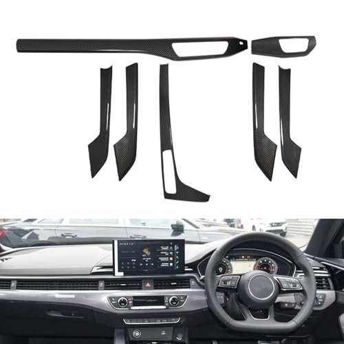 アウディ A4 B9 S4 2017-2024 ドライカーボンファイバー用インテリアダッシュボード装飾トリム