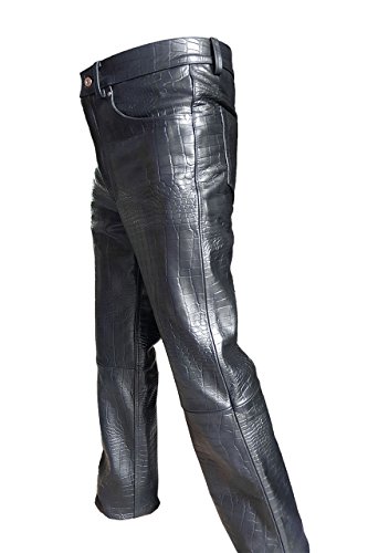 Mens Real Black Alligator/Crocodile Print Leather 501 Style Jeans Pants Trouser Bikers Club3