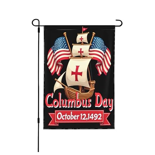 Happy Columbus Day Flag 12.5"x18" Celebrate Columbus Day October 12 1492 Garden Flags Double Sided Yard Signs Decorations