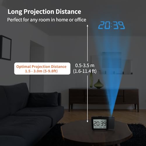 Image of Projection Alarm Clock for Bedroom: Digital LCD Clock with Temperature Date Snooze 12 /24H and Weekend Mode, Easy Set Dimmer Clock with 2-Levels Volume, Mains and Battery Operated (Blue)