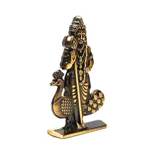 Image of anciently Murugan Statue for Car Dashboard | Kartikeya Idol for Car Dashboard, Metal, 1 Piece (Brass Colour), Murugar Statue For Car