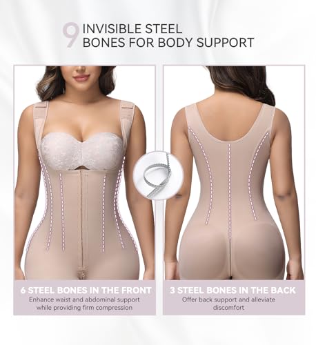 Image of SHAPSHE Fajas Colombianas Moldeadoras Open Bust Full Body Shaper with Bones | 9 Bones Waist Back Support, 3 Hooks Adjustable Compression, Stage 2 3 Faja Postpartum Post Surgery, Breathable Soft Fabric