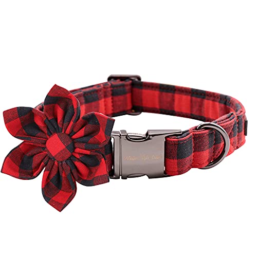 Uniqe Style Paws Christmas Grid Dog Collar, Female or Male Adjustable Puppy Collar with Flower, Durable Floral Pattern Pet for Small Dogs