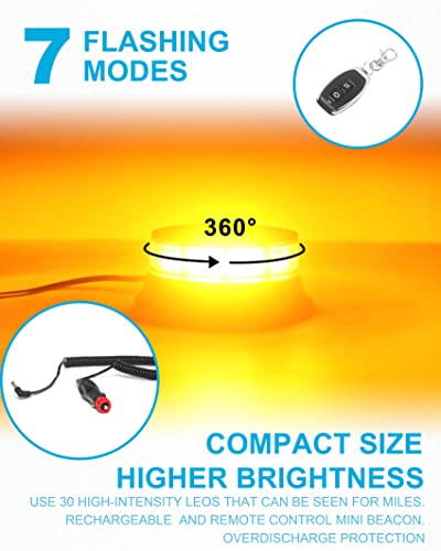 Agrieyes Amber Beacon Light 4.2Inch, Flashing Safety Warning Lights Permanent/Magnet Mount (Smoke, Remote)