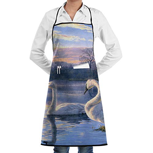 Aleonun Apron Lake Swan Full-Print Cookery Apron For Home Kitchen Appliances