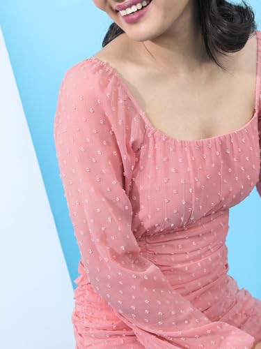 Image of Tokyo Talkies Women's Long Sleeves Sweet Heart Neck Self Design Dresses | Stylish Dresses | Casual Dresses