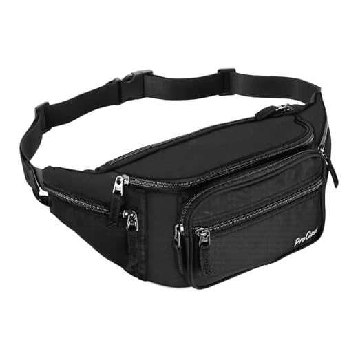 ProCase Riñonera Negra para Hombre Mujer, Bolso de Cintura Deportiva al Aire Libre con Cinturón Regulable y Hebilla Rápida para Viaje, Senderismo, Correr, Entrenamiento -Negro