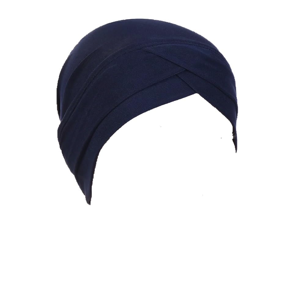 Chemo Headwear Beanie Cap Hat Turban Head Scarf or Skull Cap Wig Liner up to 55cm (Navy)