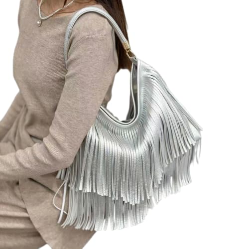 Image of IAMUHI Casual Rivets Fringed Shoulder Handbag for Women,Soft Vegan Leather Hippie Crossbody Purse Bag Hobo Bag