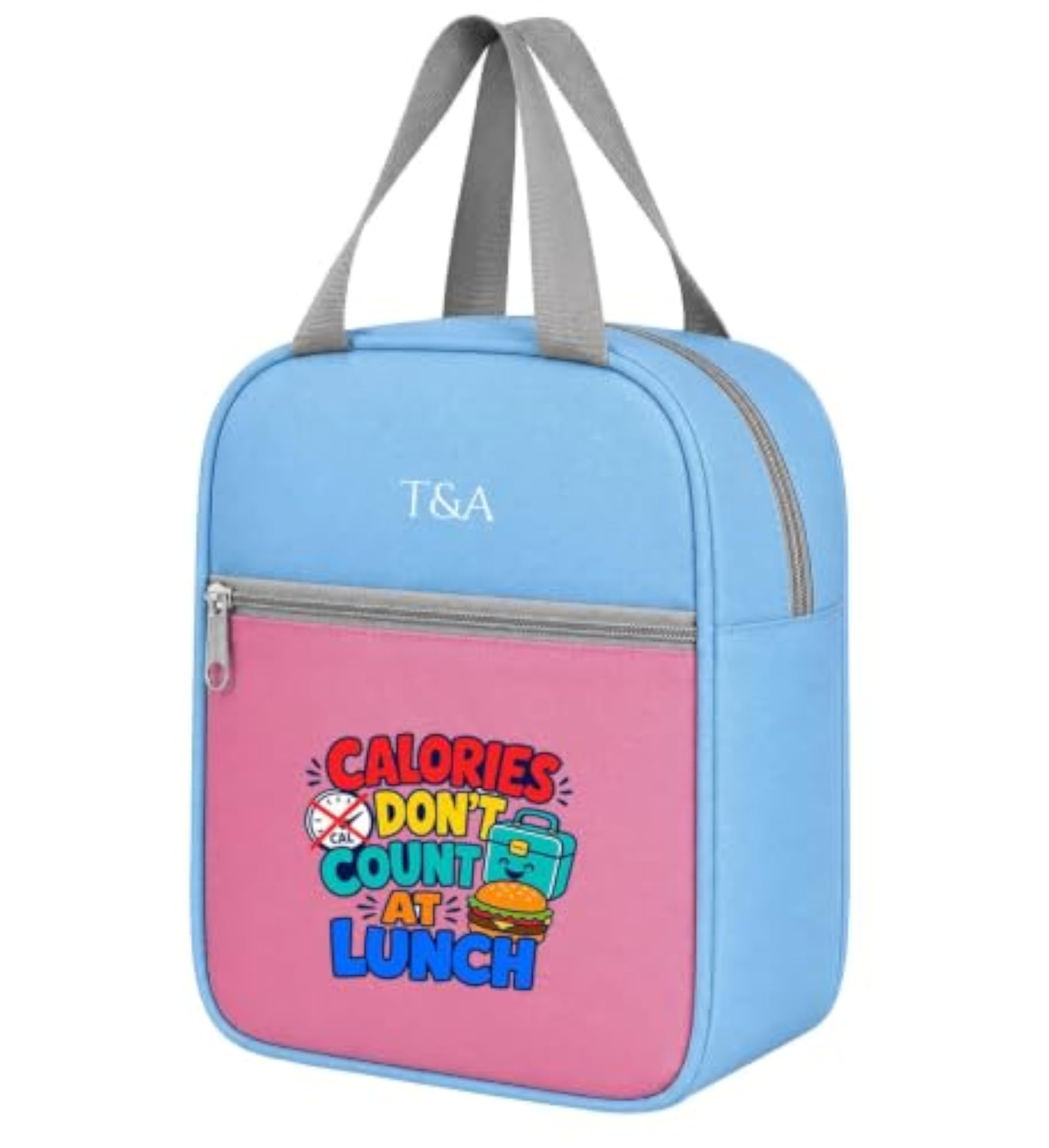 Unique Reusable Lunch Bag with Front Pocket and Zipper Closure