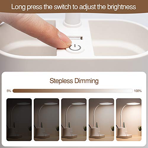 Mubarek Office Lamp, 8W 3 Modes Battery Operated Lamp, White Desk Lamp For Desk, Study Lamps For Desk, Desk Lamps For Bedrooms, Dimmable Office Light, Bright Desk Lamp, Usb Desk Lamp, Modern Desk Lamp #TOP2