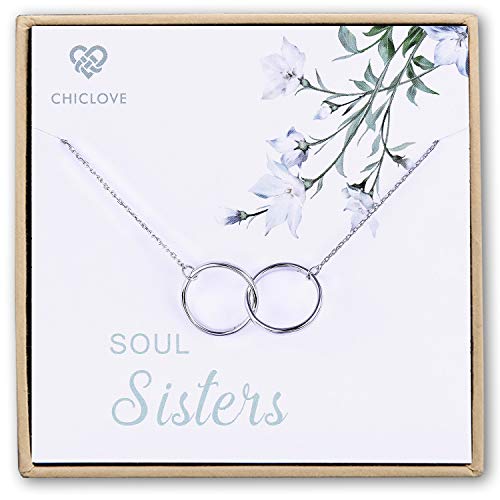 CHICLOVE Collier Soul Sisters - Collier en Argent Sterling à Deux Cercles gravé Soul Sister