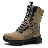 Micoklinlin Steel Toe Boots for Men Lightweight Non-Slip Waterproof Tactical Boots Fashion Hiking Shoes Smash and Puncture Resistant Work Safety Shoes Khaki