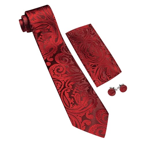 Image of Barry.Wang Men Ties Paisley Woven Silk Necktie Set with Pocket Suqare Cufflinks Formal