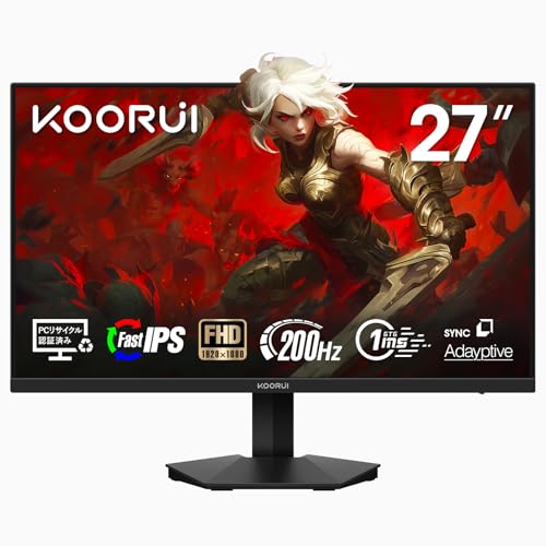 KOORUI ゲーミングモニター 27インチ IPS 200Hz 1ms GTG HDR400 非光沢 フルHD 90%DCI-P3ブルーライト軽減 HDMI DisplayPort Adaptive Sync VESA対応 G2711P