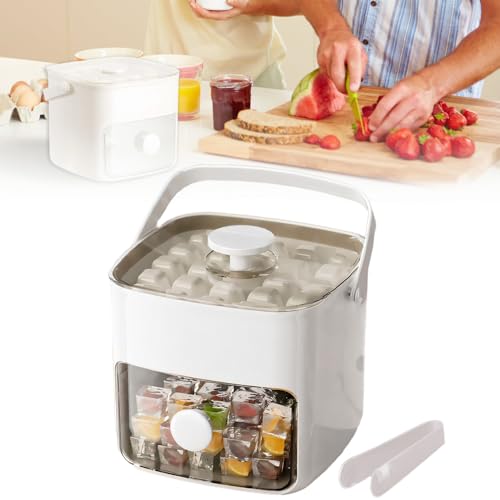 bac à glaçons avec couvercle, ice cube tray pour Fabriquer 48 Glaçons, bac a glacon, moule à glaçons pour Congélateur, Machine à Glaçons, Facile à Presser pour Libérer Glace (Blanc)