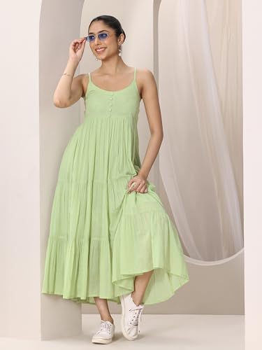 Image of Libas Womens Solid Cotton Fit and Flare Dress for Women
