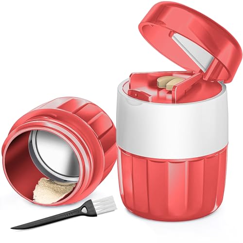 Image of DUBSTAR 3-in-1 Pill Crusher Pill Grinder, Pill Crusher Fine Powder with Brush, Pill Crushers for Elderly with Pill Cutter and Storage, Pill Cutter Splitter for Small or Large Pills (Red)