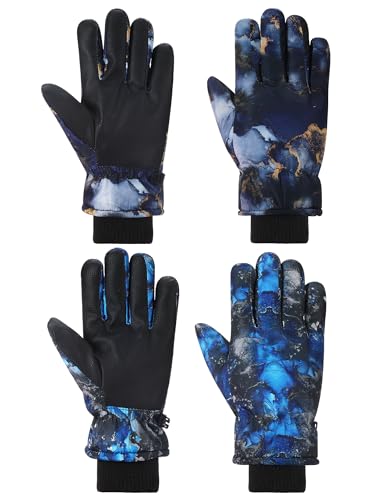 Image of Honoson 2 Pairs Kids Snow Gloves, Winter Waterproof | for Outdoor Snowboard Sledding, Warm Fleece Lining, Windproof, Adjustable Wrist Strap, Youth Cold Weather Ski Glove