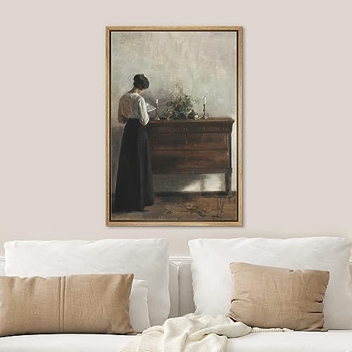 SIGNWIN Framed Canvas Print Wall Art Still Life Woman Reading Letter Portrait Nature Wilderness Modern Art Decorative Contemporary for Living Room, Bedroom, Office - 16"x24" NATURAL — view 2