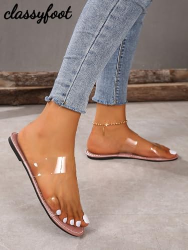 Image of GORGLITTER Women's Cute Flat Sandals Summer Beach Vacation Clear Open Toe Jelly Transparent Strappy Slide Sandals 2026